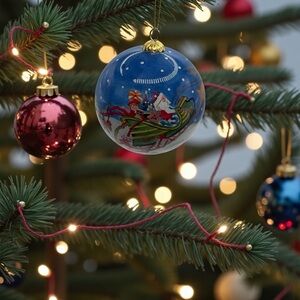 VTG 2003 Li Bien Santa Sleigh Reindeer presents Glass Christmas Ornament NO BOX